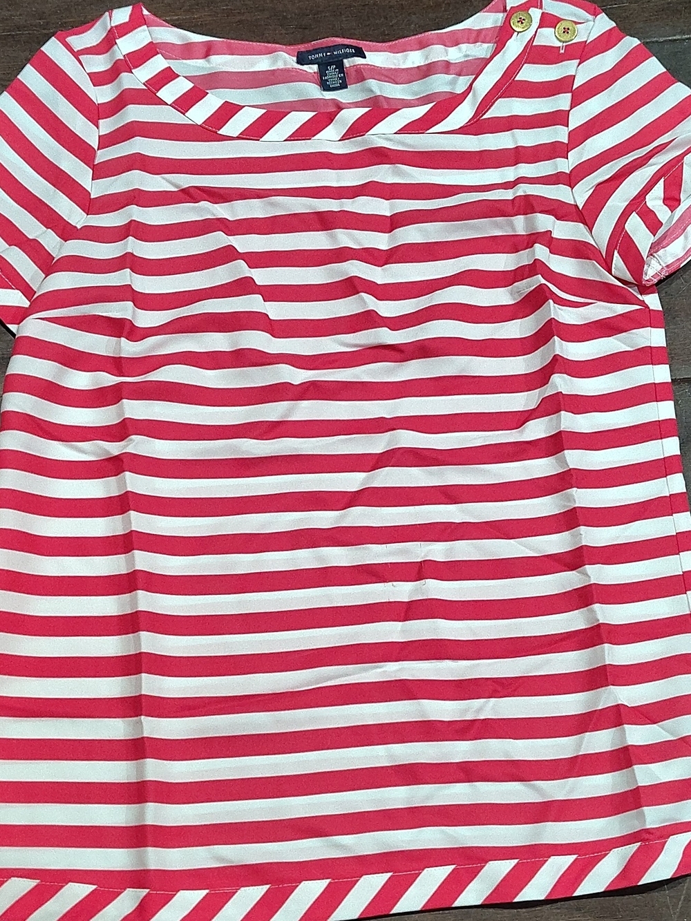 Tommy Hilfiger Coral Pink and White Striped Boatneck Top